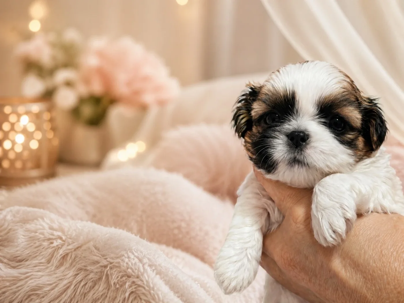 Szczenię Shih Tzu w rękach hodowcy